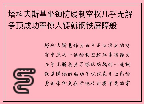 塔科夫斯基坐镇防线制空权几乎无解争顶成功率惊人铸就钢铁屏障般