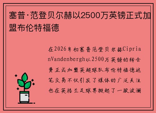 塞普·范登贝尔赫以2500万英镑正式加盟布伦特福德